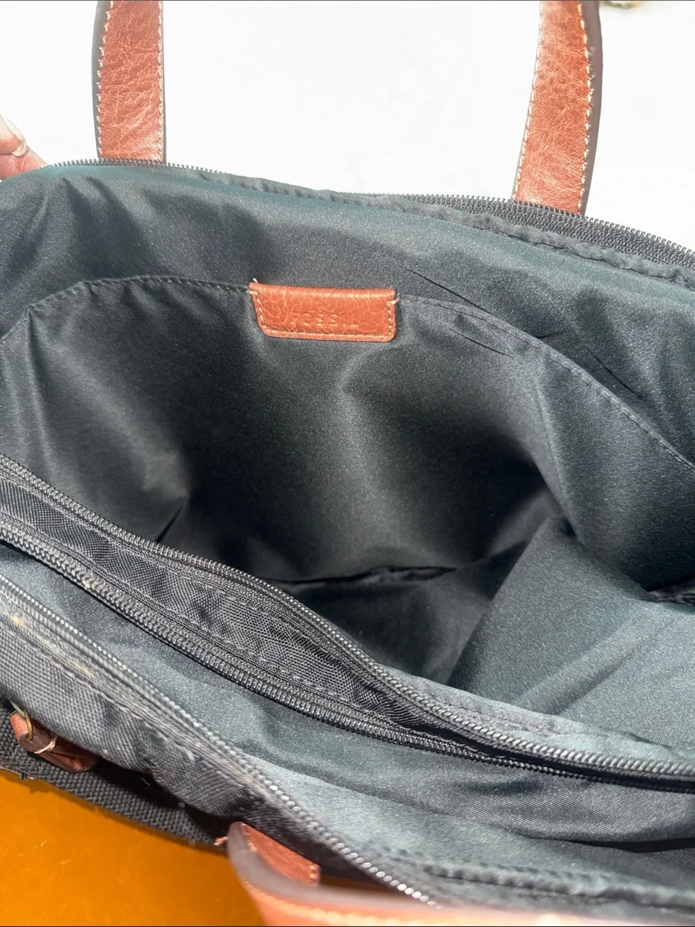 Black Nylon Briefcase with Brown Leather Handles